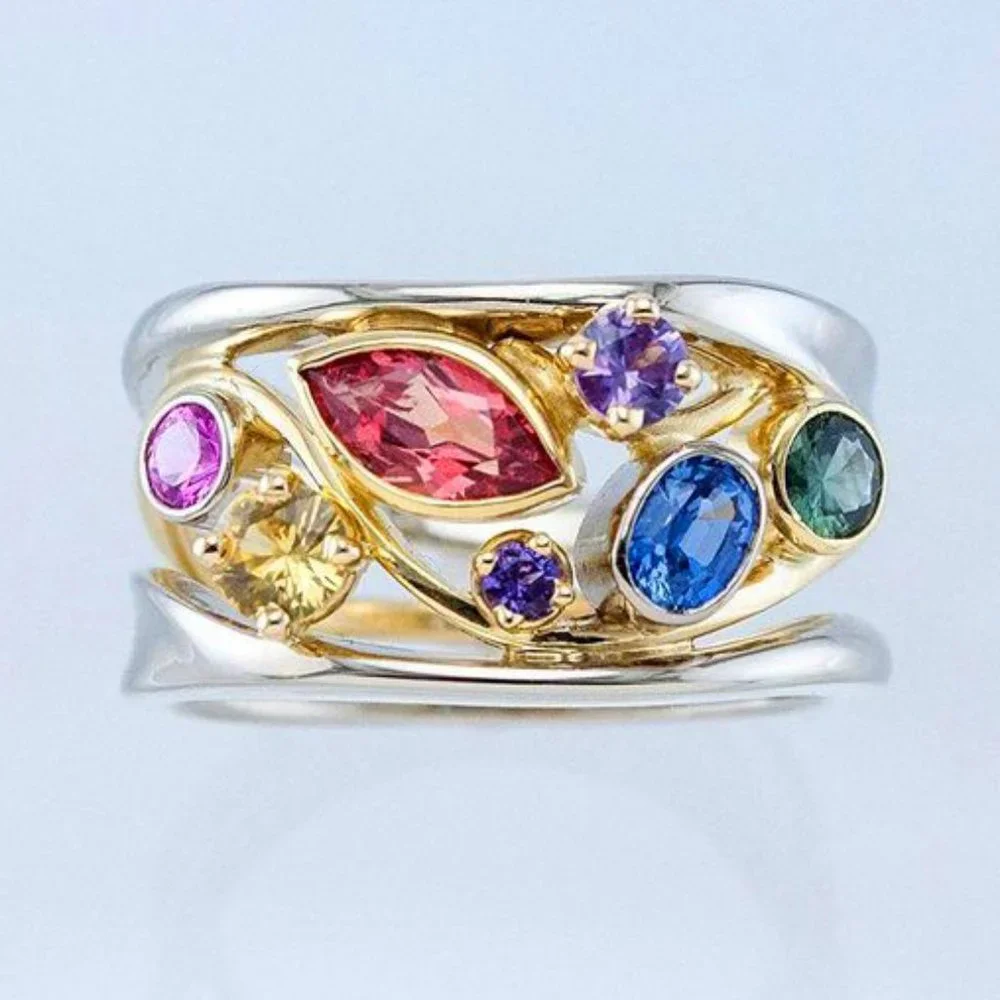 🍁 Colorful Stones Zircon Stackable Wave Fashion Rings for Women, PD452